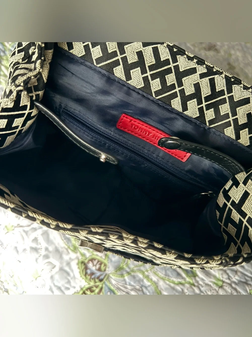Tommy Hilfiger Monogram Logo Mini Backpack with Cotton Straps and Silver Tone Ha